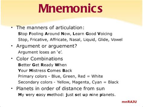 English Language Mnemonics With Meanings Pdf