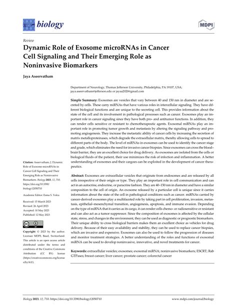 PDF Dynamic Role Of Exosome MicroRNAs In Cancer Cell Signaling And