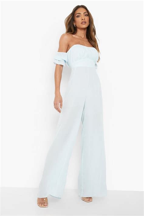 Off The Shoulder Wide Leg Jumpsuit Boohoo