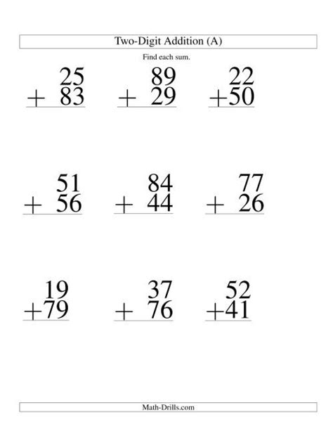 Double Digit Addition Worksheet Pack Double Digit Large Print 2 Digit Plus 2 Digit Addition