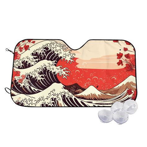 TEQUAN Sunshade For Car Windshield Vintage Sunset Great Waves Pattern