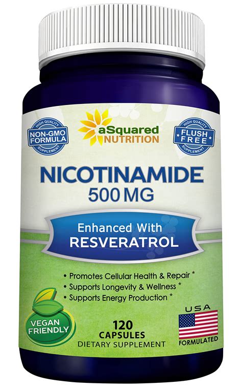 Nicotinamide With Resveratrol 500mg 120 Vegetarian Capsules For Nad