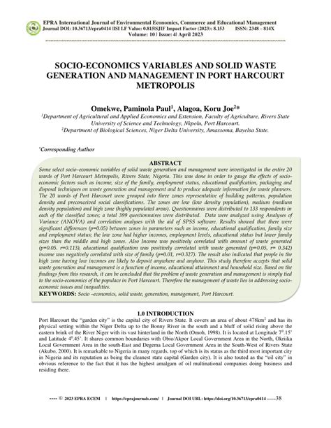 PDF SOCIO ECONOMICS VARIABLES AND SOLID WASTE GENERATION AND