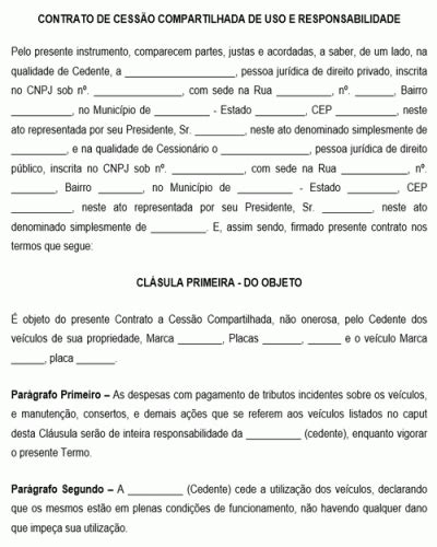 Exemplo De Contrato De Cess O Compartilhada De Uso E Responsabilidade