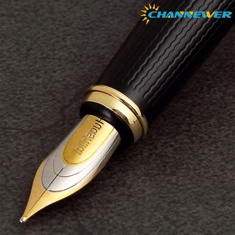 Black Lacquer Fountain Pen, Fine Nib, Black Ink, Classical Metal ...