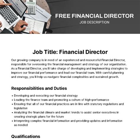 Free Financial Director Job Description Template Edit Online