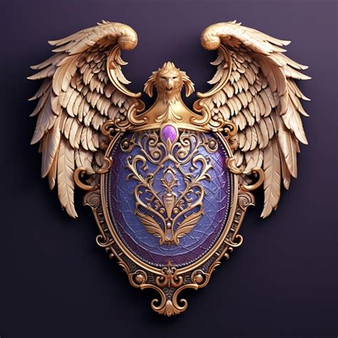 Hay Un Escudo Dorado Y Morado Con Dos Alas Generativas Ai Foto Premium