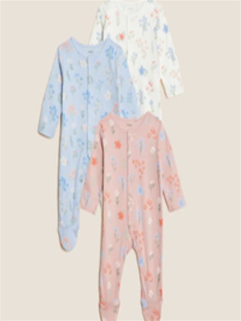 Buy Marks And Spencer Infant Girls Pack Of 3 Printed Pure Cotton Sleepsuits Sleepsuit For Girls