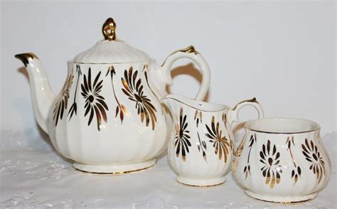 Sadler Teapot Set Creamer Jug Sugar Bowl Gold Gilded Large Etsy