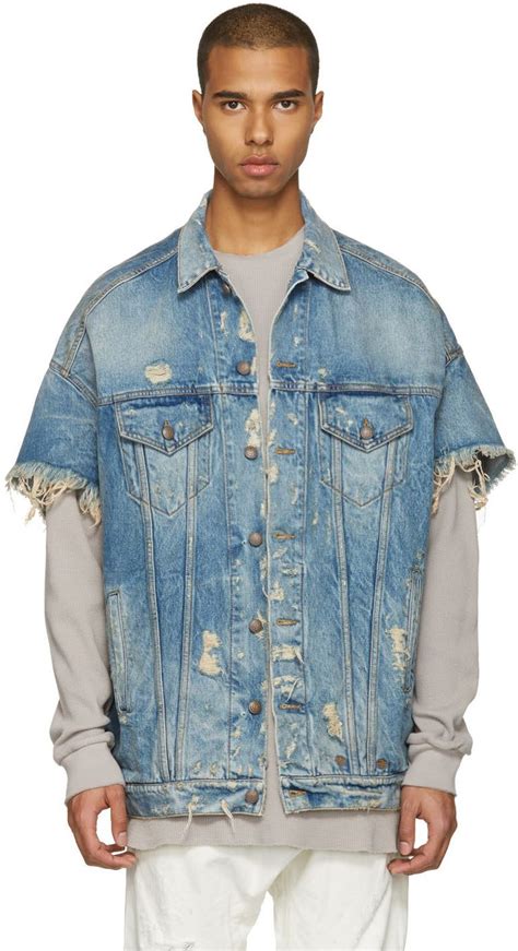 R13 Blue Denim Oversized Cut Off Trucker Jacket R13 Cloth Jacket