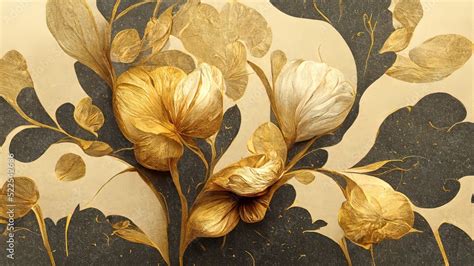 4k Golden Floral Background Abstract Vintage Flower Design Mural Art