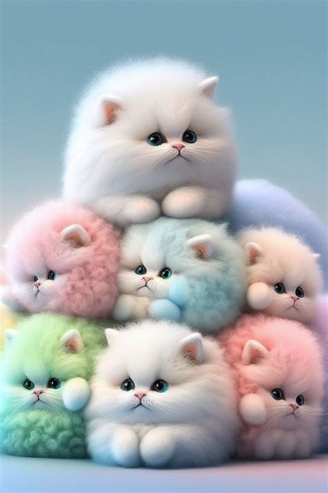 A Collection Of Rainbow Coloured Fluff Ball Baby Kittens Cute Cats