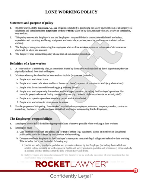 Working Alone Safety Policy Template Prntbl Concejomunicipaldechinu