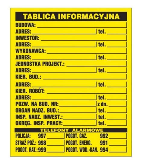 Tablica Budowlana Tablica Informacyjna Budowy Z Tb Pozosta E