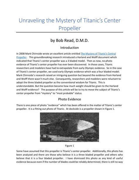 Pdf Unraveling The Mystery Of Titanics Center Propeller · Unraveling