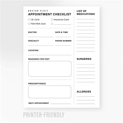 Doctor Appointment Checklist and Form - Etsy