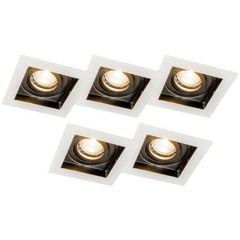 Set Of 5 Recessed Spotlights White With Black Carree