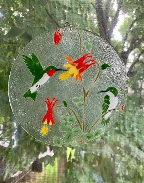 Hummingbird Suncatcher Fused Glass Hummingbirds Humming | Etsy