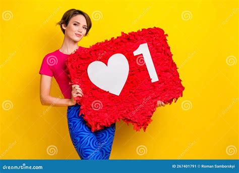 Photo Of Cute Adorable Woman Dressed Pink T Shirt Rising Feedback