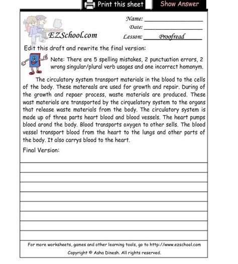 Proofreading Worksheets