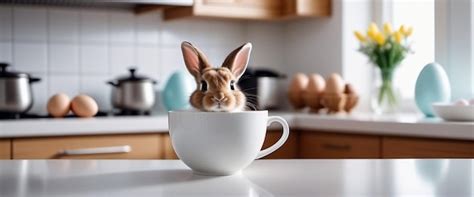 Premium Photo Cute Easter Bunny Sitting On Cup Looking For Easter