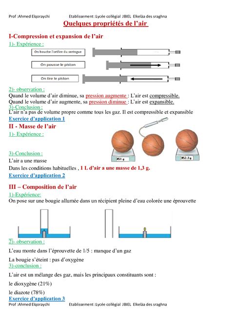 Quelques Propri T S De Lair Et Ses Constituants R Sum De Cours