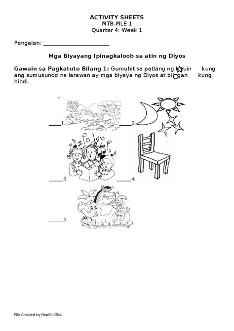 Esp 1 Activity Sheet Q4 W1 Education Activity Sheets Mtb Mle 1 Quarter 4 Week 1 Pangalan