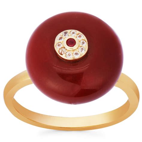 Nanhong Agate Burmese Ruby White Topaz Gold Tone Sterling Silver