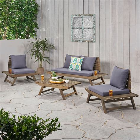 Noble House Sedona Piece Outdoor Acacia Wood Conversation Set In Gray