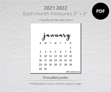 3 x 3 inches 2021 2022 mini desk Calendar . Small calendar | Etsy