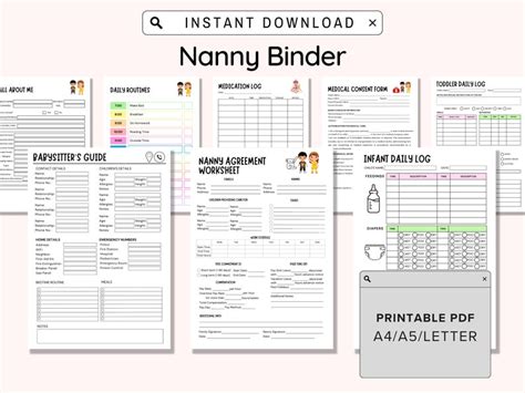 Nanny Binder Printable Nanny Agreement Nanny Planner Nanny Notes Template Emergency