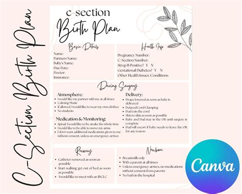 C Section Birth Plan Template C Section Birth Cesarean Birth Plan