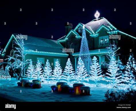 USA,Utah,American Fork,House decorated with Christmas lights and ...