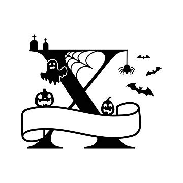 Halloween Split Monogram With Cute Cartoon Characters For Various Uses