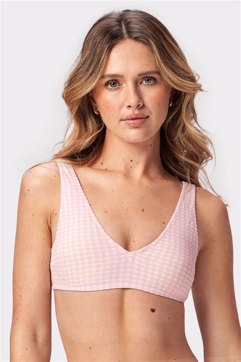 Textured V Neck Bikini Top Pink I V Neck Design I STRONGER