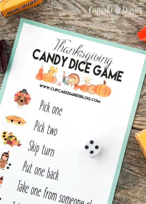 Thanksgiving Candy Dice Game Printable Game For Kids Cupcake Diaries