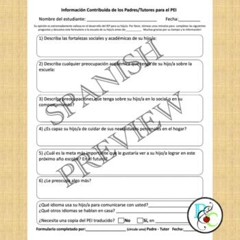 Bundle Parent Guardian Input Forms For Iep English Spanish