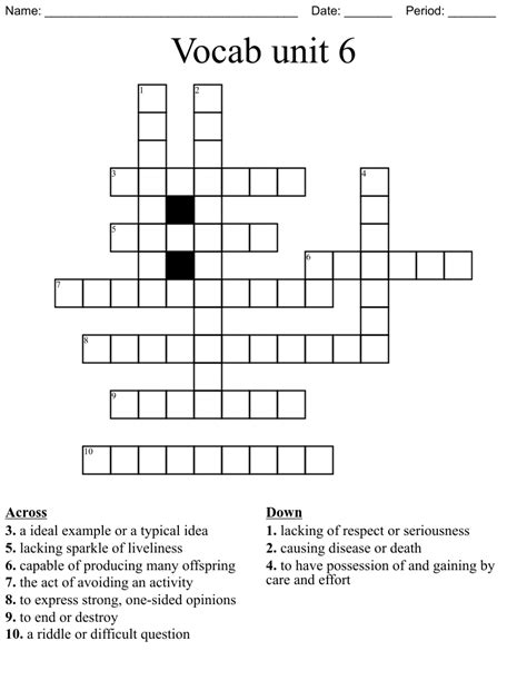 Vocab Unit 6 Crossword Wordmint