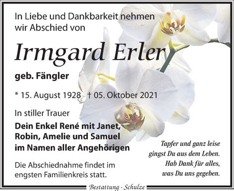 Traueranzeigen Von Irmgard Erler Trauer Anzeigen De