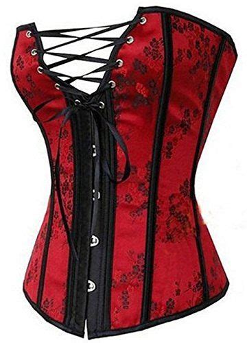 Kelvry Womens Waist Cincher Lace Up Boned Basque Corset Shapewear Red