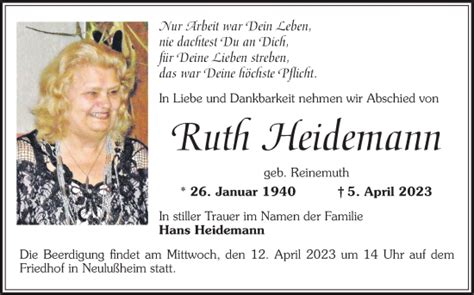 Traueranzeigen Von Ruth Heidemann Trauerportal Ihrer Tageszeitung