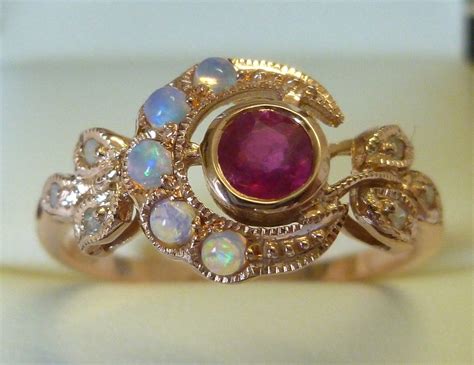 Vintage Ruby Ring Ct K Rose Gold Opal Ring Diamond Antique