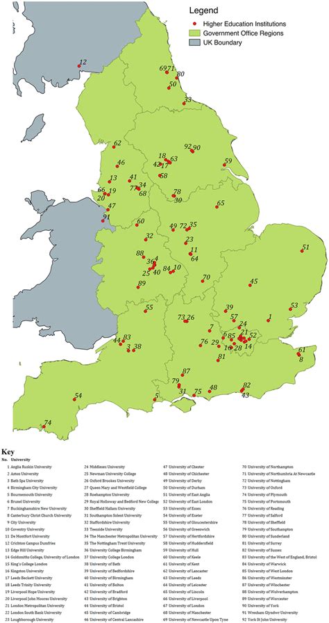 Map of higher education institutions included in the analysis within ...