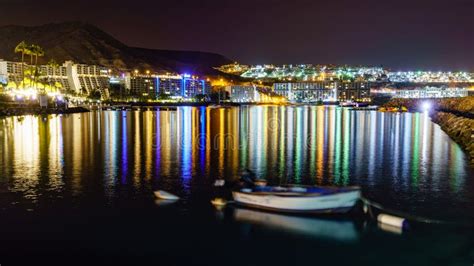 Night Photo of the Coast of Gran Canaria with Buildings and Hotels ...