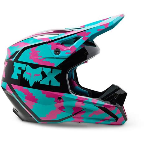 Casque Cross V Nuklr Youth Fox Turquoise Noir Rose Maxxess Fr