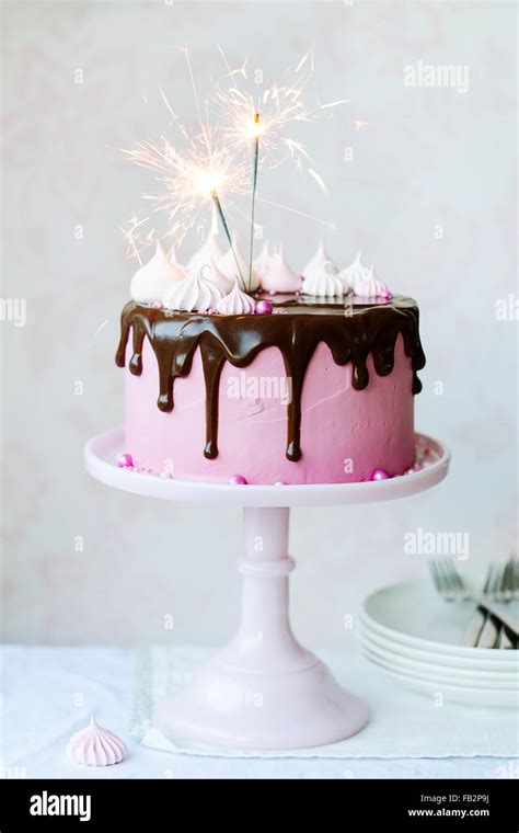 Birthday Cake With Sparklers Stock Photo 92874478 Alamy