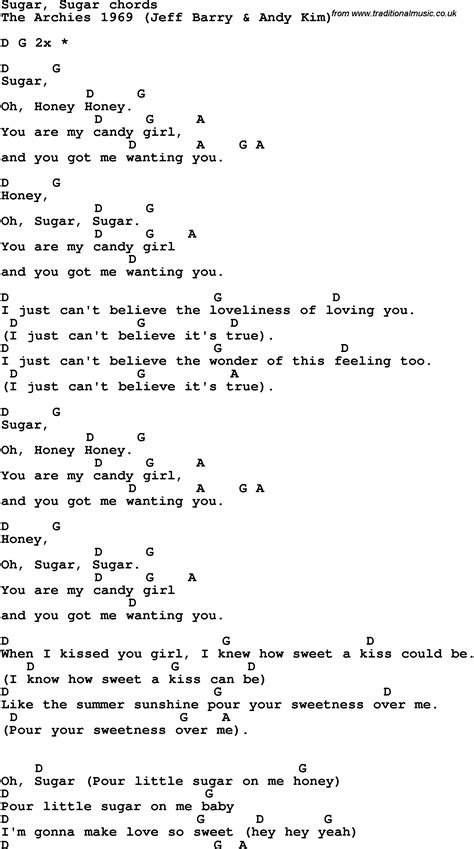 Song lyrics with guitar chords for Sugar, Sugar