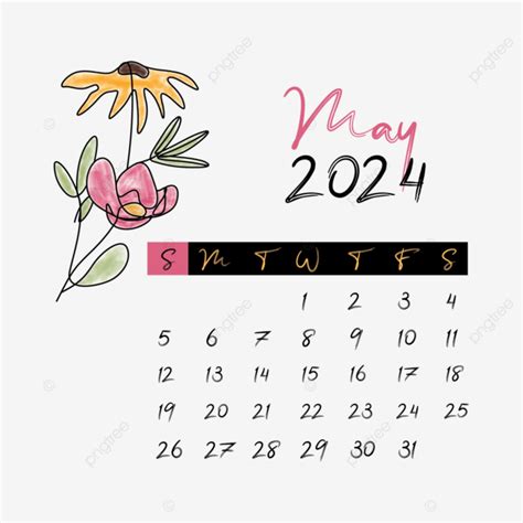 Fundo Transparente Do Calendário Mensal Floral De Maio De 2024 Vetor