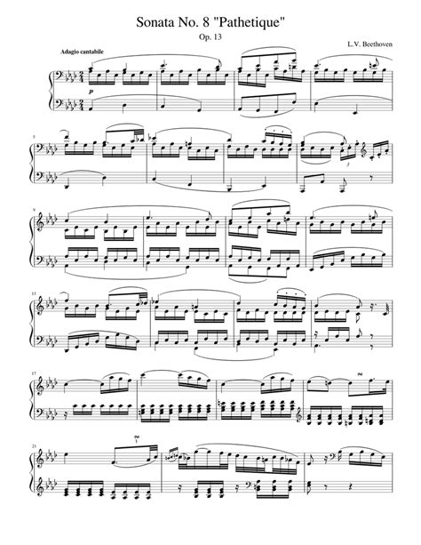 Beethoven Piano Sonata No 8 Pathetique In C Minor Op 13 Ii Adagio Cantabile Sheet Music