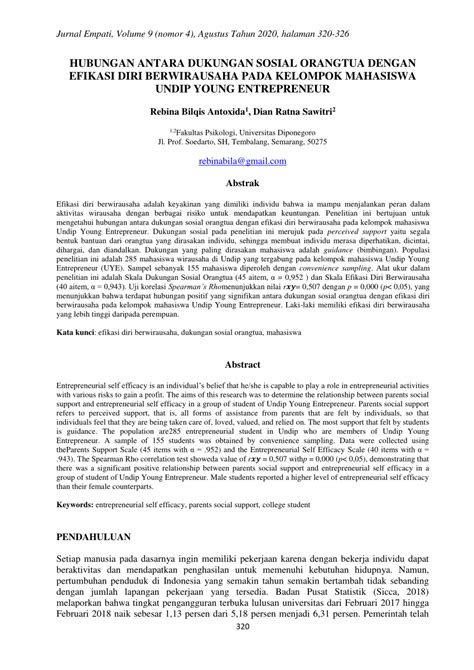 Pdf Hubungan Antara Dukungan Sosial Orangtua Dengan Efikasi Diri